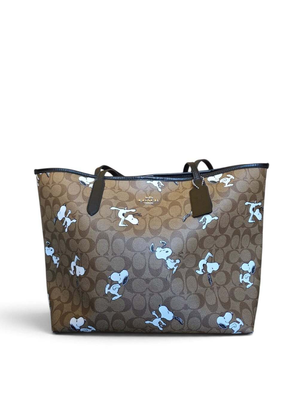 Coach x Peanuts Snoopy City Tote Signature Coated Canvas Brown Black Rare - Picture 5 of 16